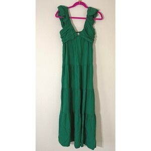 Jason Wu Women's Emerald Green Linen Blend Tiered Maxi Dress Size Small Boho